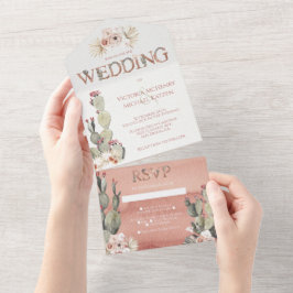 Invitación Todo En Uno Boda de Terracota y Cactus
