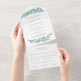 Invitación Todo En Uno Boda de texto formal de rama simple azul