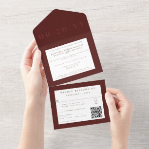 Invitación Todo En Uno Boda de tipo negrita Minimalista rojo