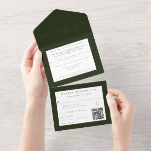 Invitación Todo En Uno Boda de tipo negrita Minimalista verde esmeralda