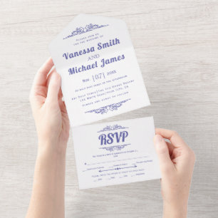 Invitación Todo En Uno Boda de tipografía de color azul de vinagre