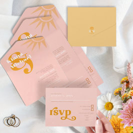 Invitación Todo En Uno Boda de tipografía de sol ID1048 rosa/mantequilla