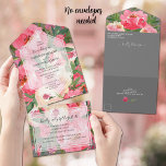 Invitación Todo En Uno Boda de tonos de agua rosados<br><div class="desc">Elegantes peonías color agua rosa y crema y vegetación en un fondo gris (o cualquier color que elija), estas invitaciones triples a bodas incluyen sus detalles en secciones con letras de moda y una tarjeta RSVP desmontable para que los huéspedes las completen y regresen. **RECUERDE poner un sello en la...</div>