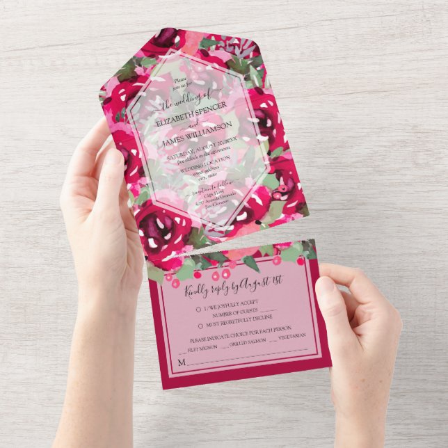 Invitación Todo En Uno Boda de tonos de agua rosados (desgarro)