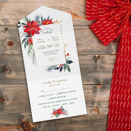 Invitación Todo En Uno Boda de tramas de color de agua de poinsettia Navi