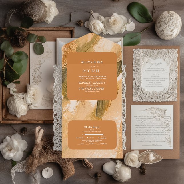 Invitación Todo En Uno Boda de Trazo de Pincel de Acuarela Abstracta (Subido por el creador)