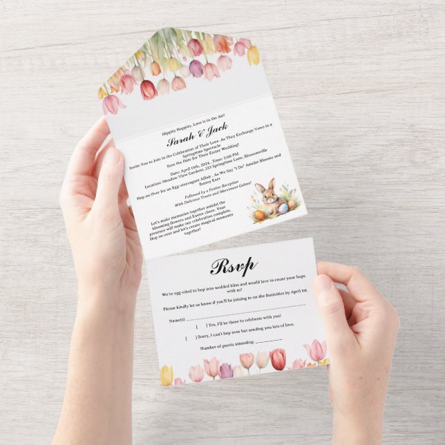 Invitación Todo En Uno Boda De Tulipanes Temática De Pascua (desgarro)