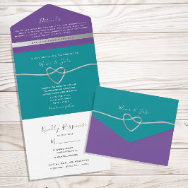 Invitación Todo En Uno Boda de Turquesa y Púrpura