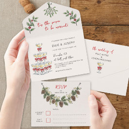 Invitación Todo En Uno Boda de vacaciones caprichosa de champán