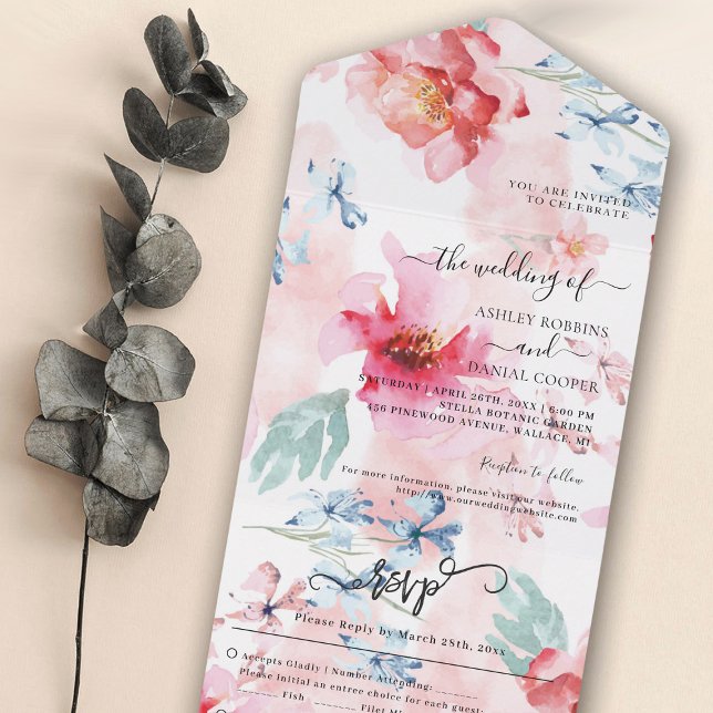 Invitación Todo En Uno Boda de verano acuarela floral (Subido por el creador)