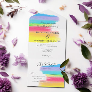Invitación Todo En Uno Boda de verano de color arcoiris con RSVP de Moda