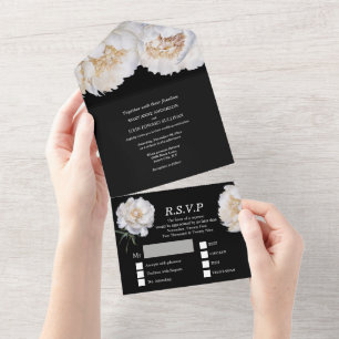 Invitación Todo En Uno Boda de verano de flores de piñón blanco negro