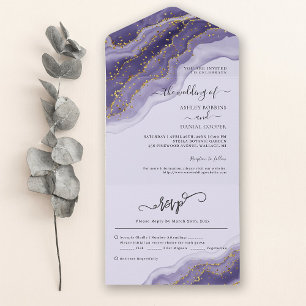 Invitación Todo En Uno Boda De Verano Purple Confetti Todo En Uno