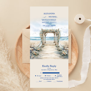Invitación Todo En Uno Boda de verano romántico al océano con acuarela