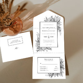 Invitación Todo En Uno Boda de verde blanco y negro