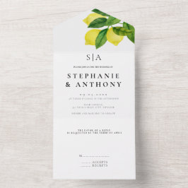 Invitación Todo En Uno Boda de verde de rama de limón monogramas