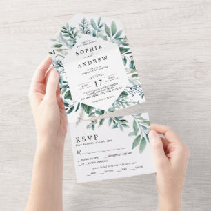 Invitación Todo En Uno Boda de verde esmeralda todo en una sola invitació