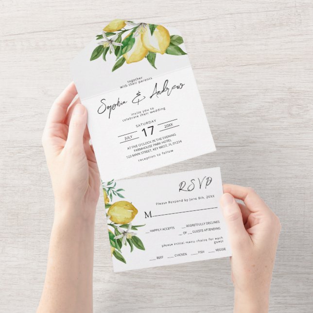 Invitación Todo En Uno Boda de verde limón todo en uno (desgarro)