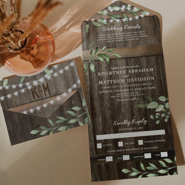 Invitación Todo En Uno Boda de verde rústico presupuestal (Subido por el creador)