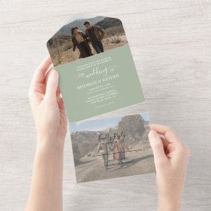 Invitación Todo En Uno Boda de verde salado minimalista