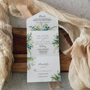 Invitación Todo En Uno Boda de Verdor Tropical Gold Floral