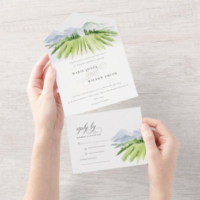 Invitación Todo En Uno Boda de viña de guion rústico (desgarro)