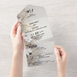 Invitación Todo En Uno Boda de Vintage de Flores Blancas Nieve navidades