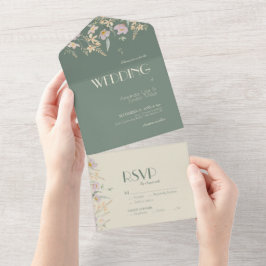 Invitación Todo En Uno Boda de Wildflower Sage Deco