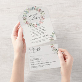 Invitación Todo En Uno Boda de Wreath de hojas de eucalipto botánico