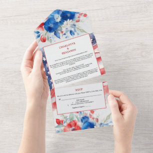 Invitación Todo En Uno Boda del 4 de Julio con Acuarela 