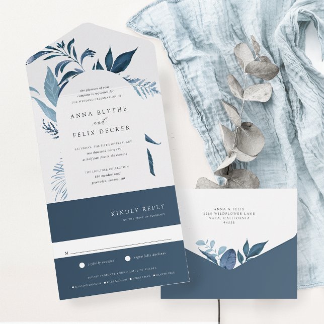 Invitación Todo En Uno Boda del Arco Botánico Azul de Azure Wild (Subido por el creador)