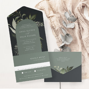 Invitación Todo En Uno Boda del Arco Botánico Verde de Winter Meadow