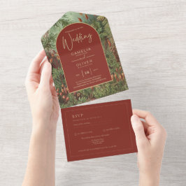 Invitación Todo En Uno Boda del Arco Botánico Vintage Terracotta Florals