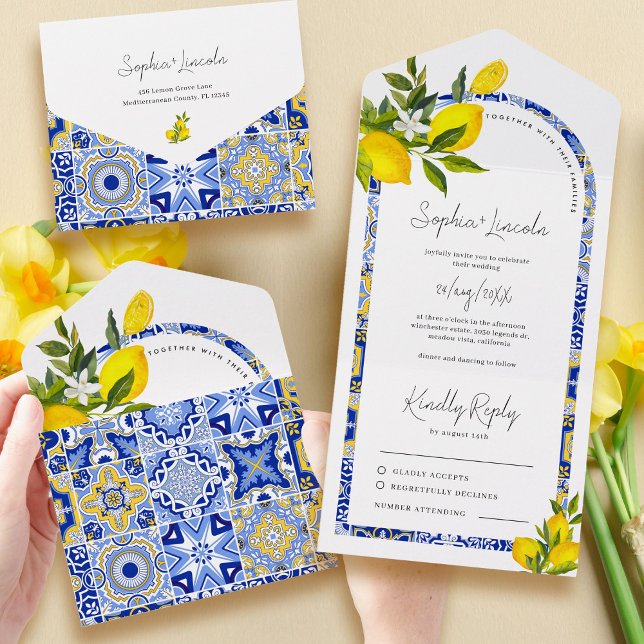 Invitación Todo En Uno Boda del Arco de Boho Mediterráneo Lemon (Subido por el creador)