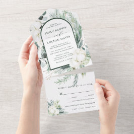 Invitación Todo En Uno Boda del Arco de Flores Evergreen y Cotton