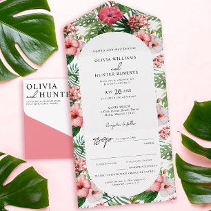 Invitación Todo En Uno Boda del arco de Hibiscus Tropical