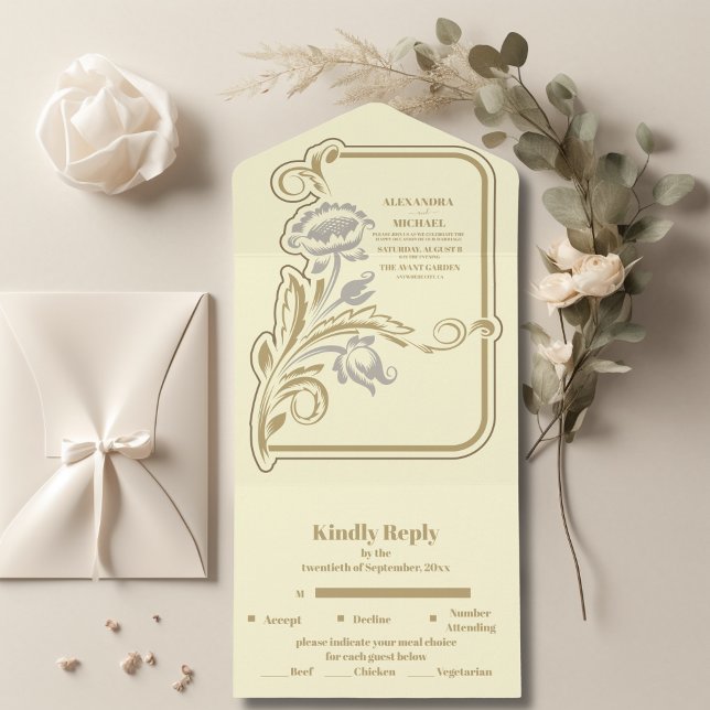 Invitación Todo En Uno Boda del Art Nouveau antiguo (Subido por el creador)