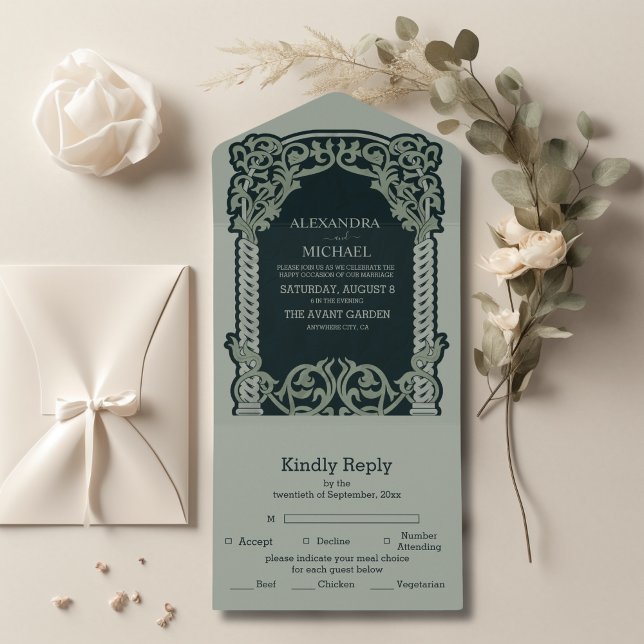 Invitación Todo En Uno Boda del Art Nouveau antiguo (Subido por el creador)
