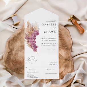 Invitación Todo En Uno Boda del Boho morado floral