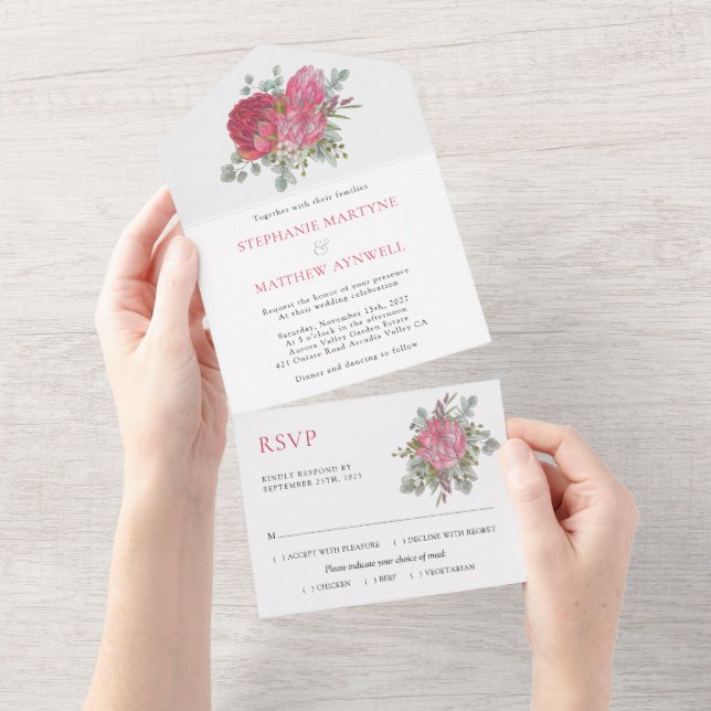 Invitación Todo En Uno Boda del Boho Protea Botánica Eucalyptus (desgarro)