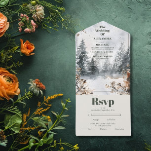 Invitación Todo En Uno Boda del Bosque de Invierno de Ministy Mountain Wa