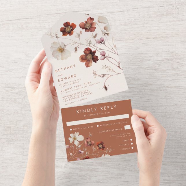 Invitación Todo En Uno Boda del campo de flor silvestre otoño (desgarro)
