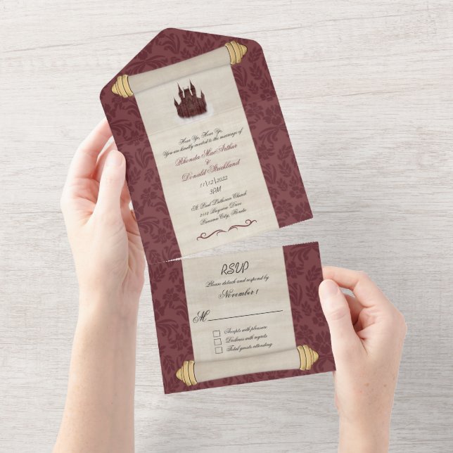 Invitación Todo En Uno Boda del castillo de Fairytale (desgarro)