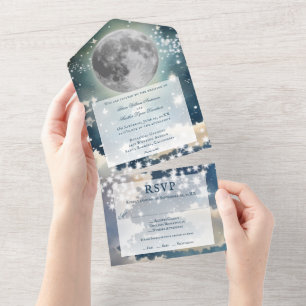 Invitación Todo En Uno Boda del cielo nocturno lunar
