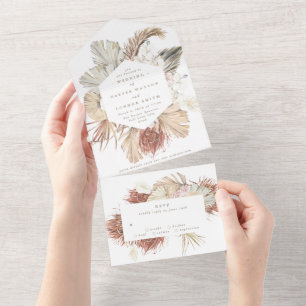 Invitación Todo En Uno Boda del Desierto Tropical Floral Boho de Pampas