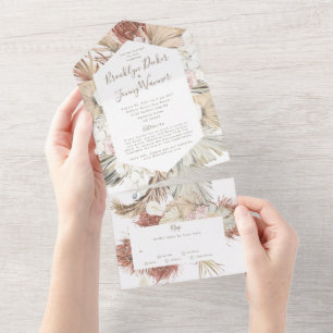 Invitación Todo En Uno Boda del desierto tropical floral de Pampas Boho