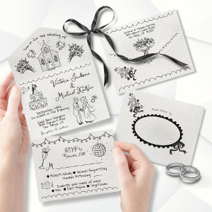 Invitación Todo En Uno Boda del doodle de la capilla Hand Drawn