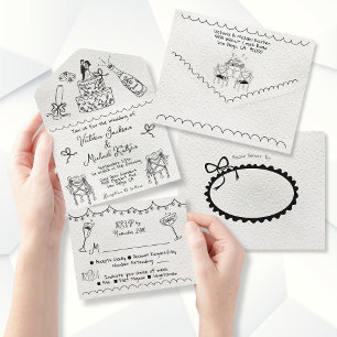 Invitación Todo En Uno Boda del doodle Hand Drawn