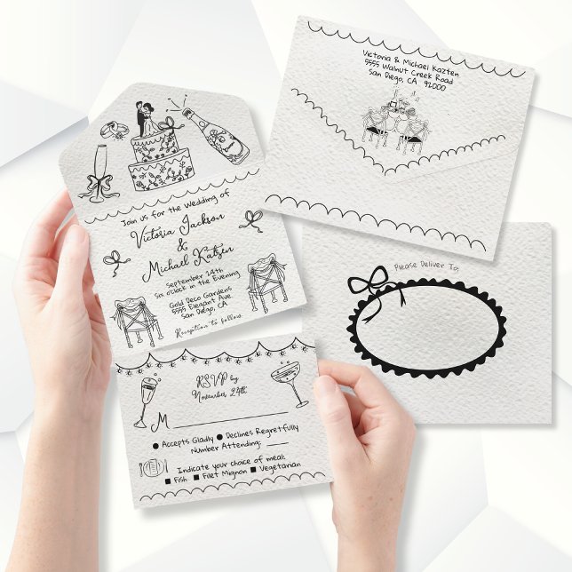 Invitación Todo En Uno Boda del doodle Hand Drawn (Subido por el creador)