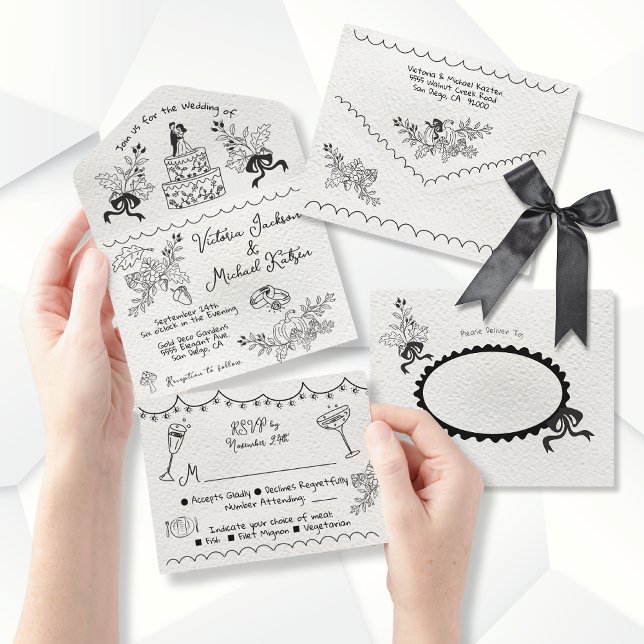Invitación Todo En Uno Boda del doodle Hand Drawn funky fall (Subido por el creador)